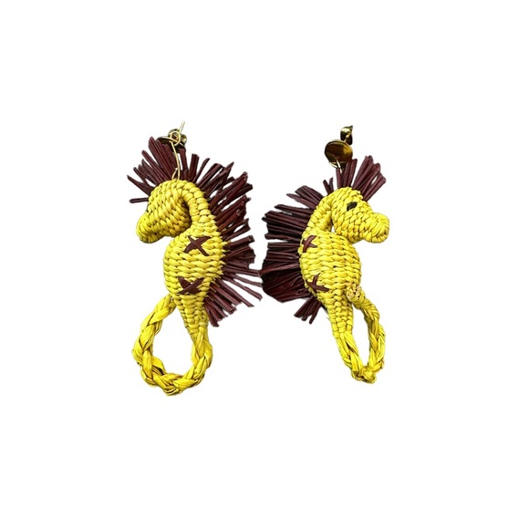 Large Texture Boho Statement Colombian Iraca Earrings - Picture 3 of 7